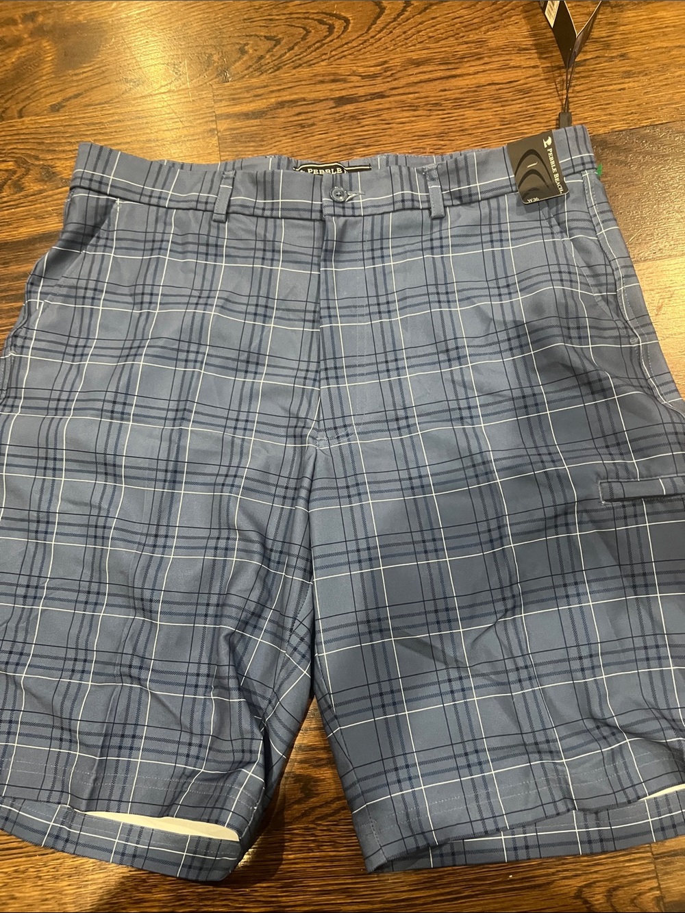 Pebble Beach Blue Plaid Flat-Front Golf Shorts